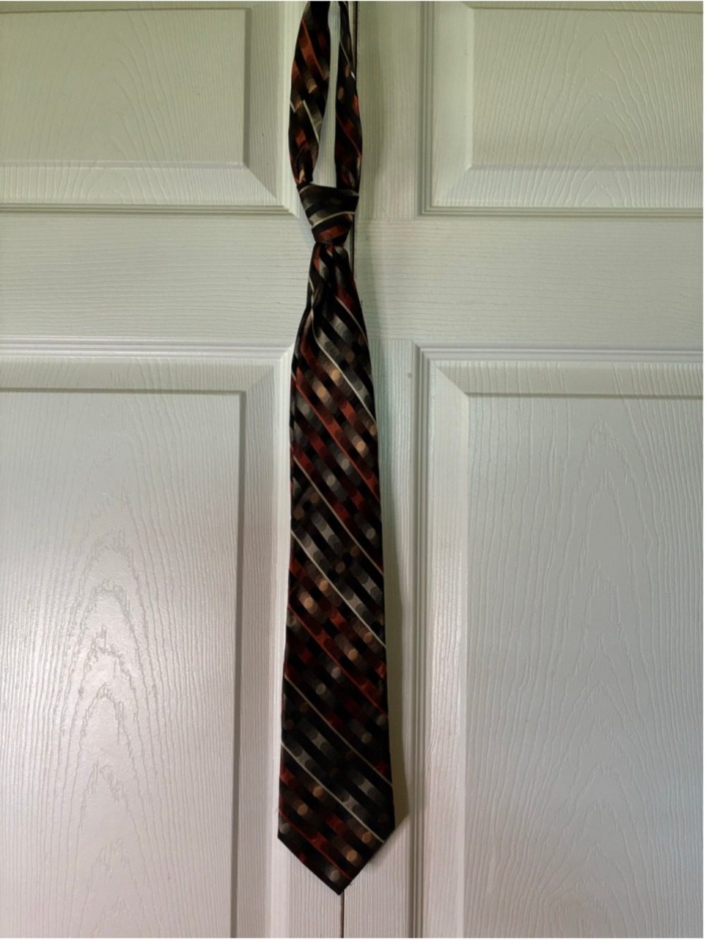 Men's Arrow Silk Tie One Size Black and Red Striped Pattern - Picture 1 of 5